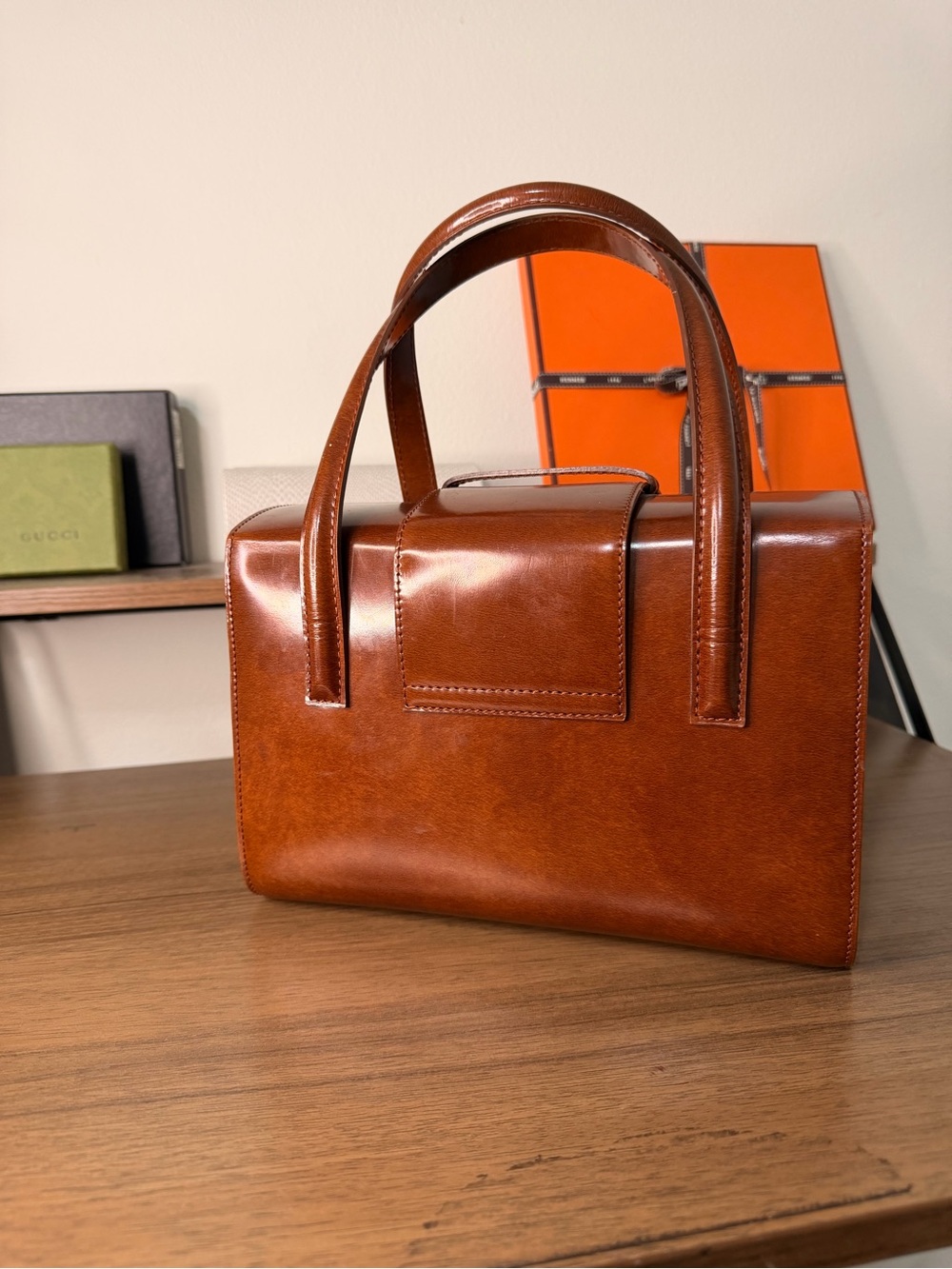 AUTHENTIC - Vintage Cartier Panthère Brown Leather Handbag - Picture 4 of 17